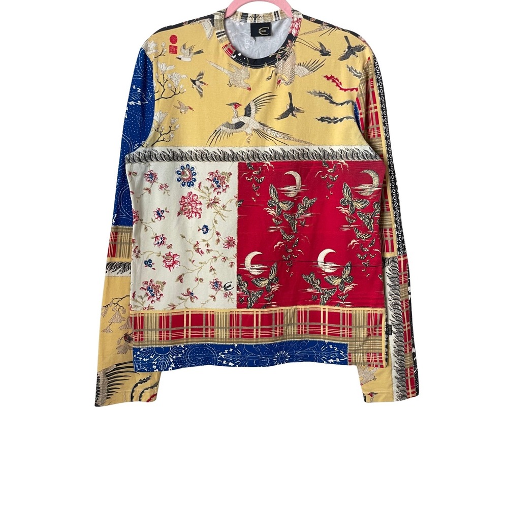 Just Cavalli Y2K Patchwork Geisha Crane Butterfly Long Sleeve Top Womens Large